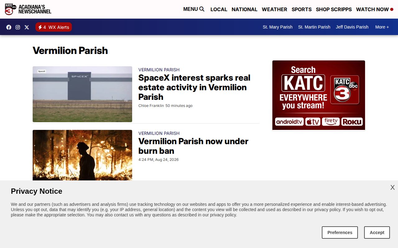 Vermilion Parish crime news record section at KATC
