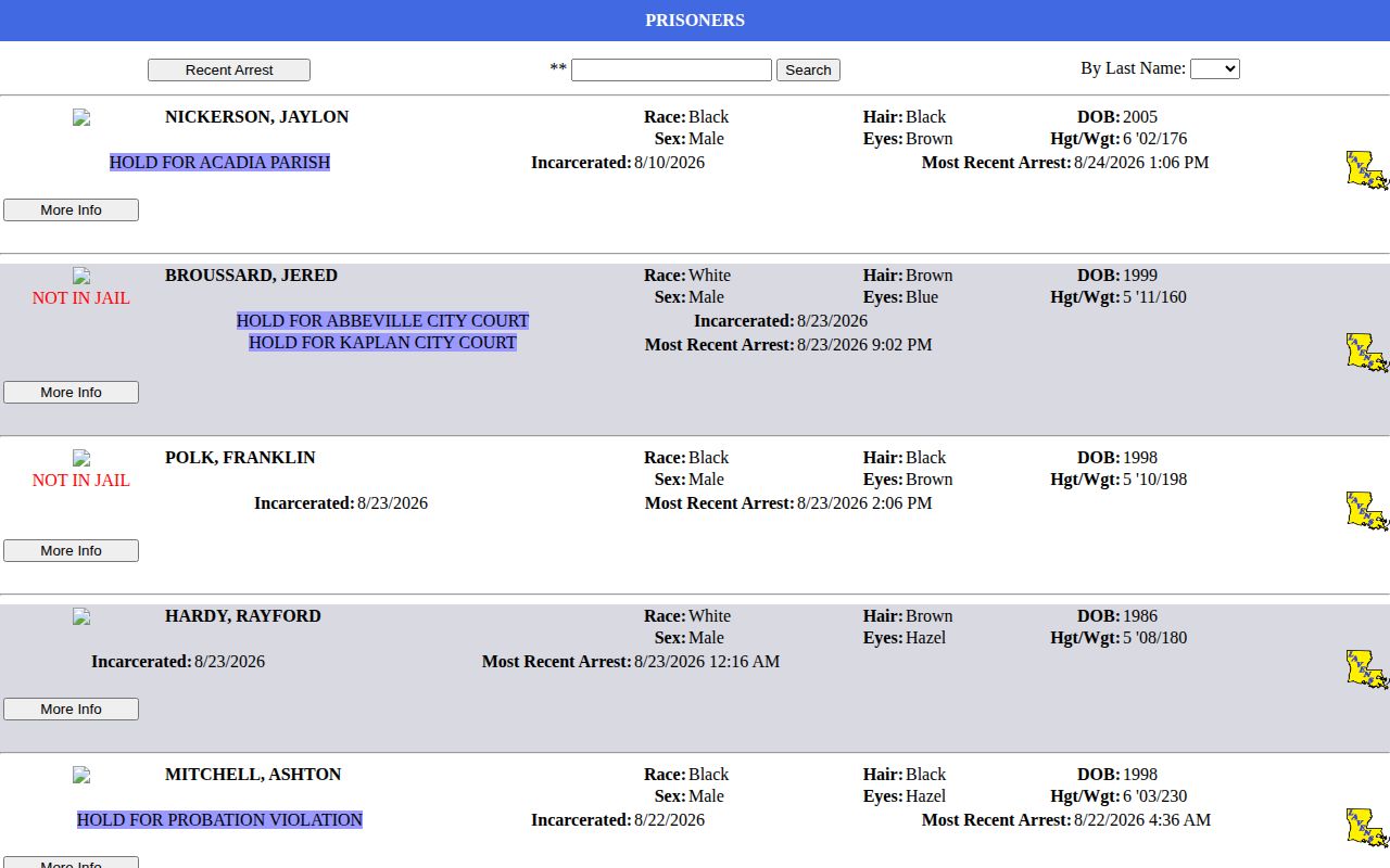 Vermilion Parish legacy booking roster and Louisiana mugshot-law notice