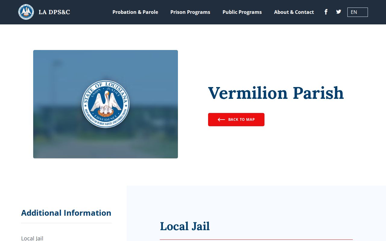 Louisiana DOC Vermilion Parish jail and booking contact record